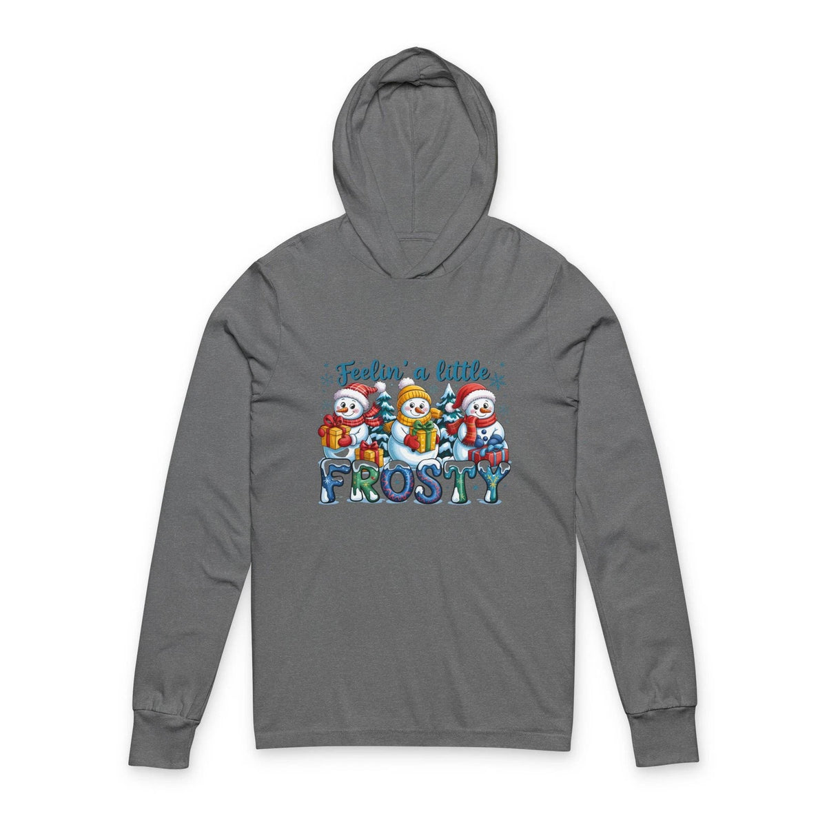 Festive snowman Hooded Long Sleeve Tee - 'Feelin' a Little Frosty', Holiday