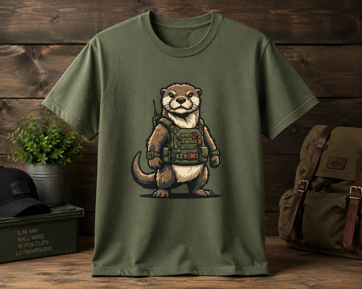 Armed Otter Graphic Tee  Tactical Otter Illustration, Cute Military Animal Shirt