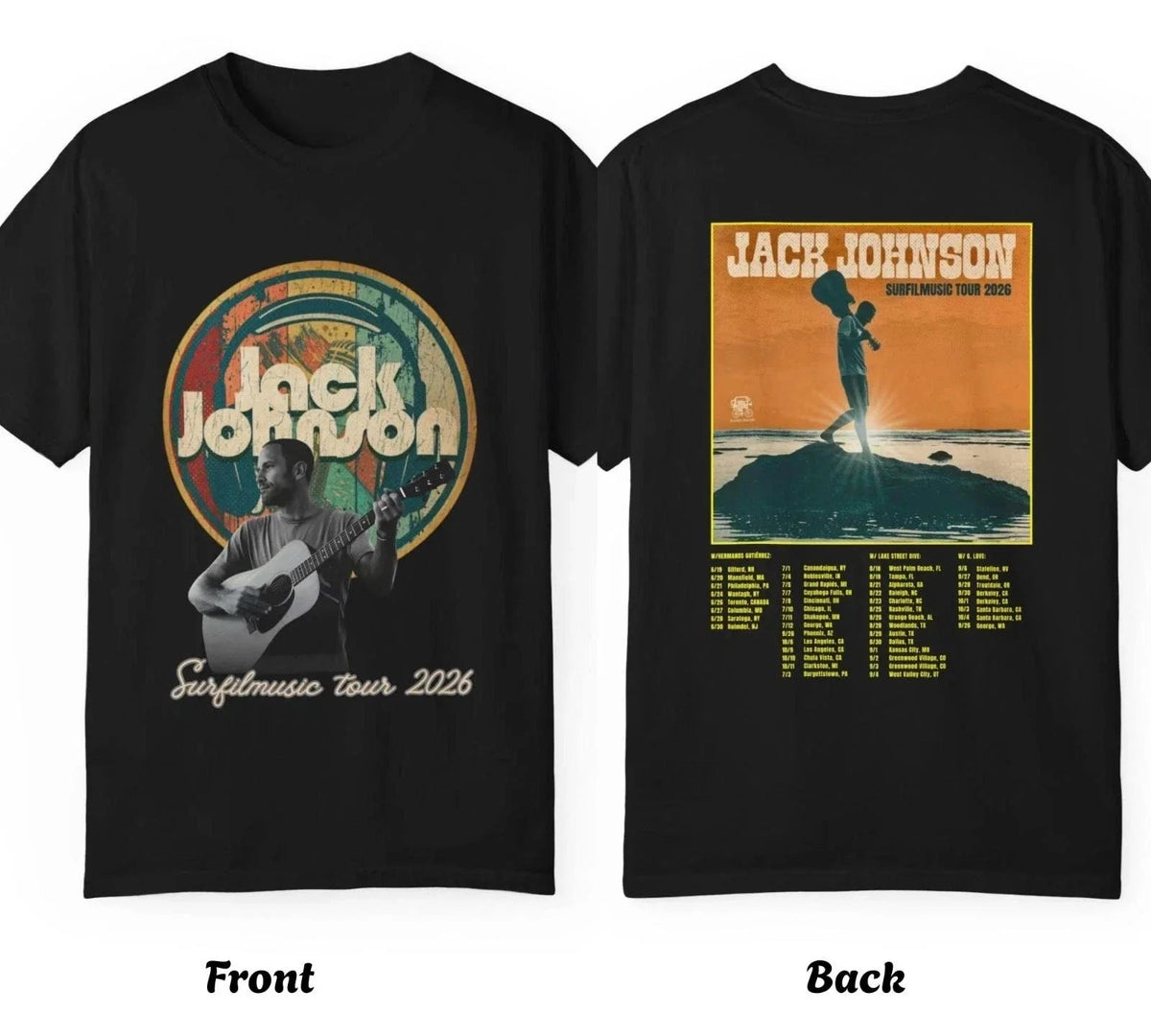 Jack Johnson SURFILMUSIC Tour Cotton T Shirt Full Size Unisex