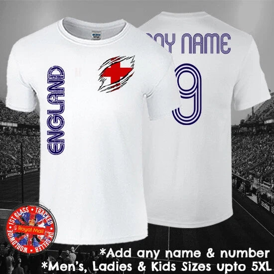 England Football Fan Personalised Mens Ladies Kids Euros World Cup Unisex