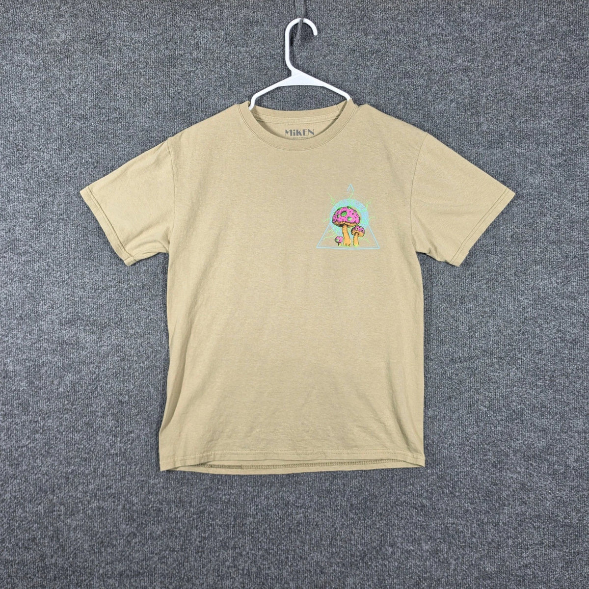Miken Mushroom Graphic T-Shirt Mens Medium Tan Psychedelic Space UFO Tee