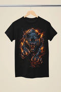 Black Panther Attack Graphic | Fire Big Cat Art | Black Tee Unisex
