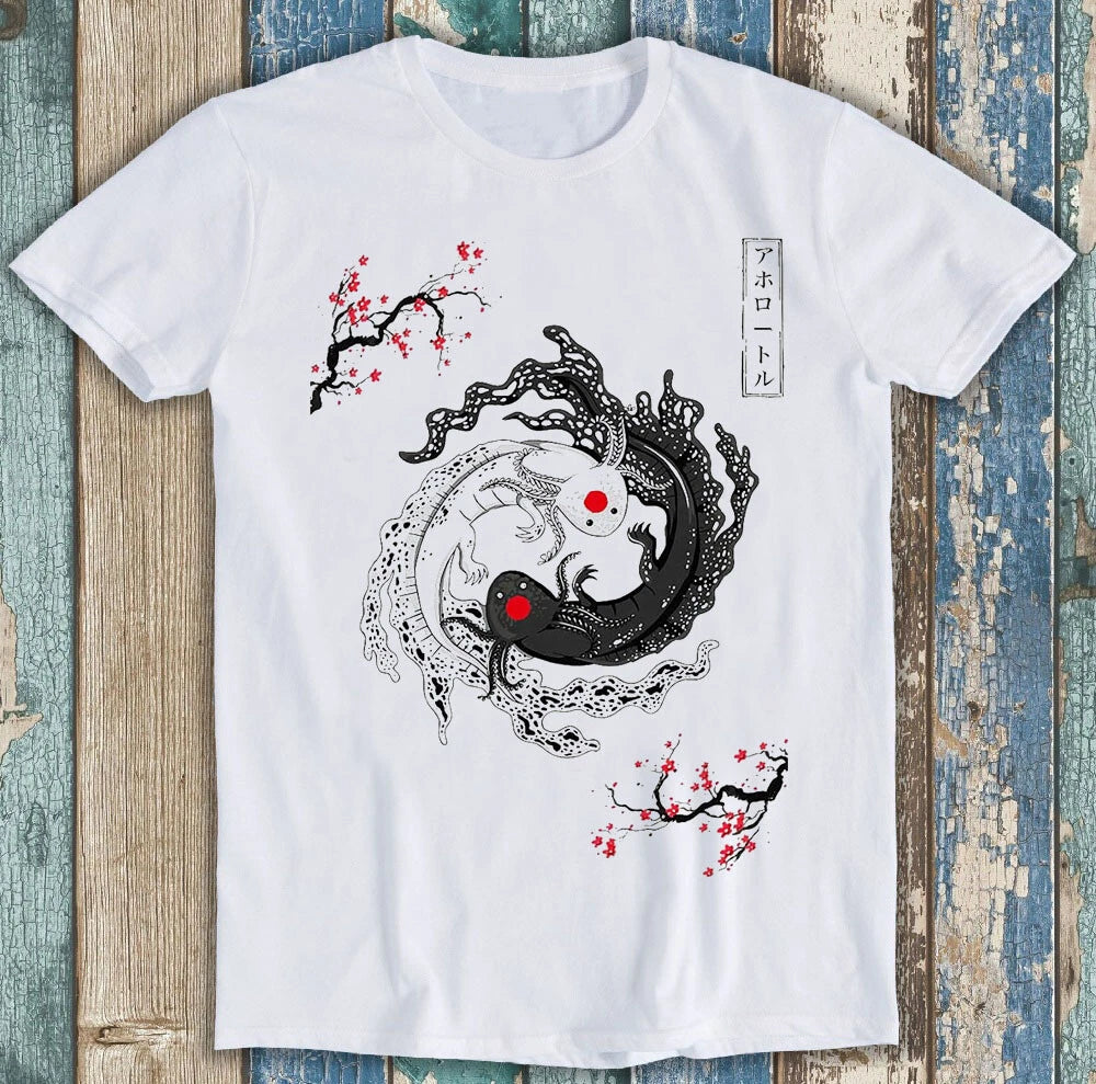 Japanese Yin Yang Axolotl Couple Design  Funny Gift Tee T Shirt 2995
