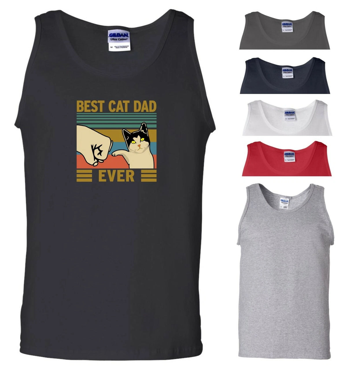 Best Cat Dad Ever Vest Father's Day Daddy Papa Joke Birthday Gift Men Tank Top