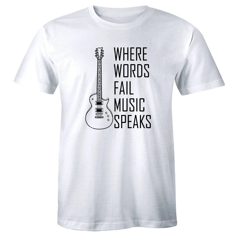 Where Words Fail Music Speaks with Guitar Men's Music Lover Musician Tee Unisex