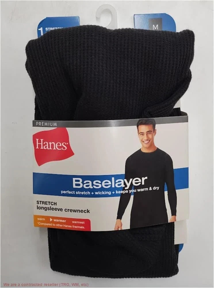Hanes Men's Thermal Long Sleeve Waffle Knit Shirt - Black M *SEE DEAL!!!* Unisex