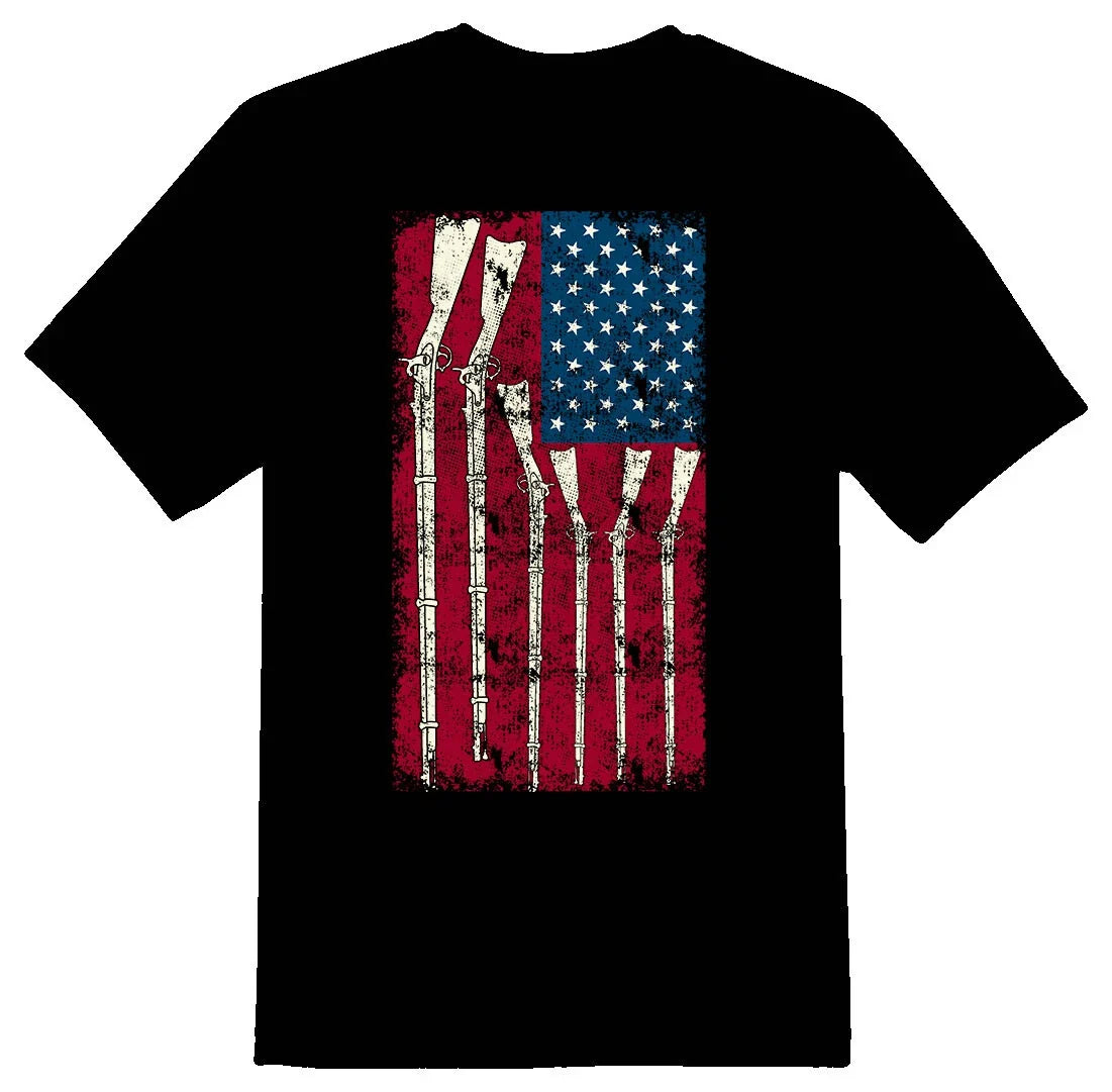 AMERICAN FLAG GUNS black or white tee shirt Unisex