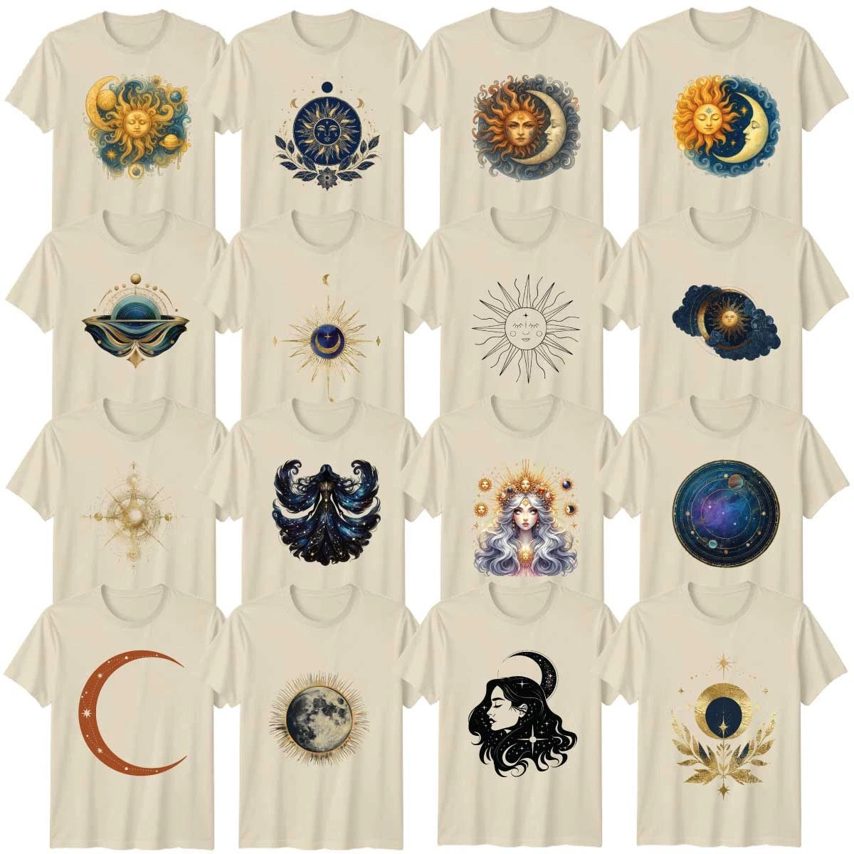 Boho Celestial Astrology Adult T-Shirt Mystical Sun Moon Stars Celestial Gift