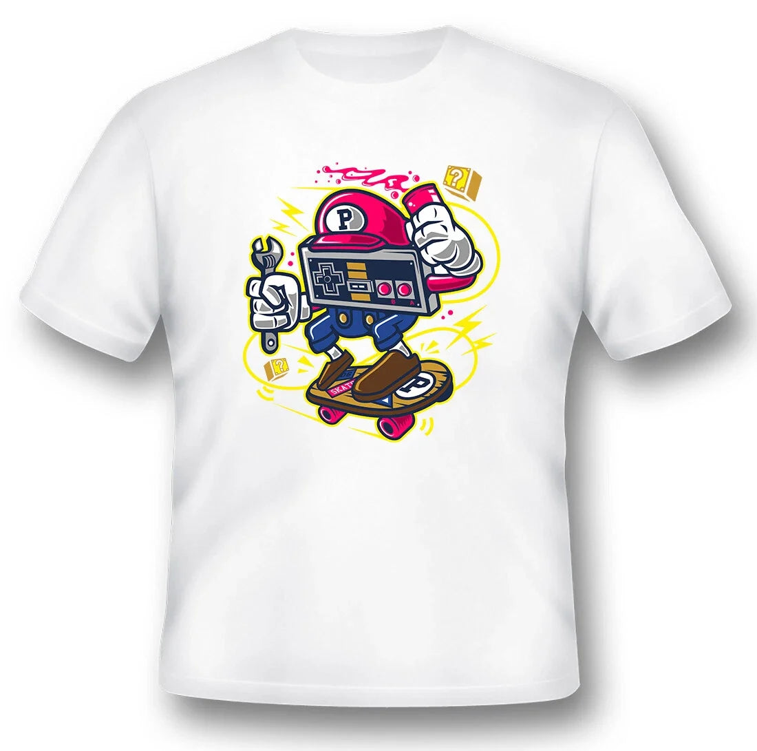 Player Skater controller wrench skateboard cartoon Tee shirt black or white Unisex
