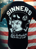 SINNERS BIKER DEVIL HELMET SHIRT old school punk retro vtg Chopper Motorcycle Unisex