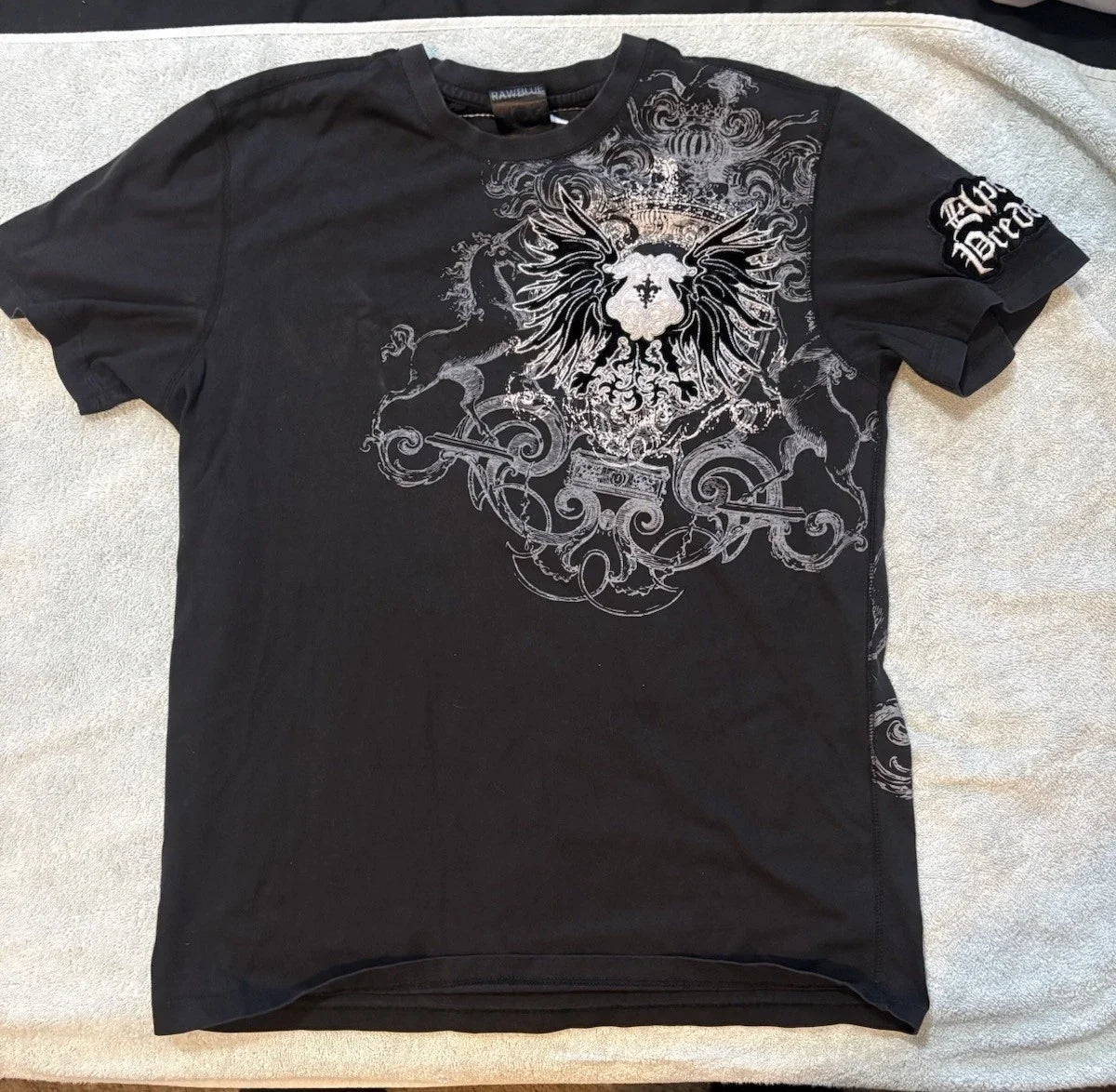 Raw Blue Black Y2K-era Graphic Men’s M/L Short Sleeve Cotton Crew Neck Unisex