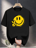 Men's Smiley Face Graphic Black Yellow Casual Short Sleeve Crew Neck Unisex