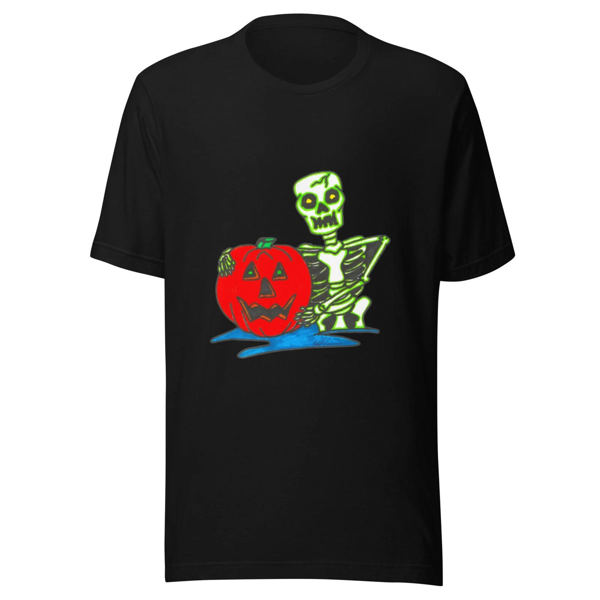 Halloween Vintage-Inspired Skeleton & Pumpkin T-Shirt Original Artwork!