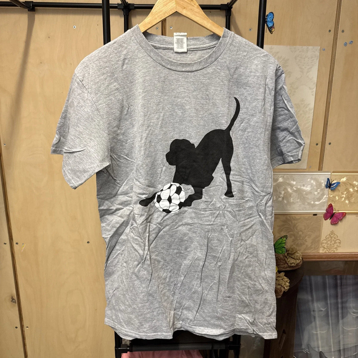 Football Dog Mens Tee (L) Unisex