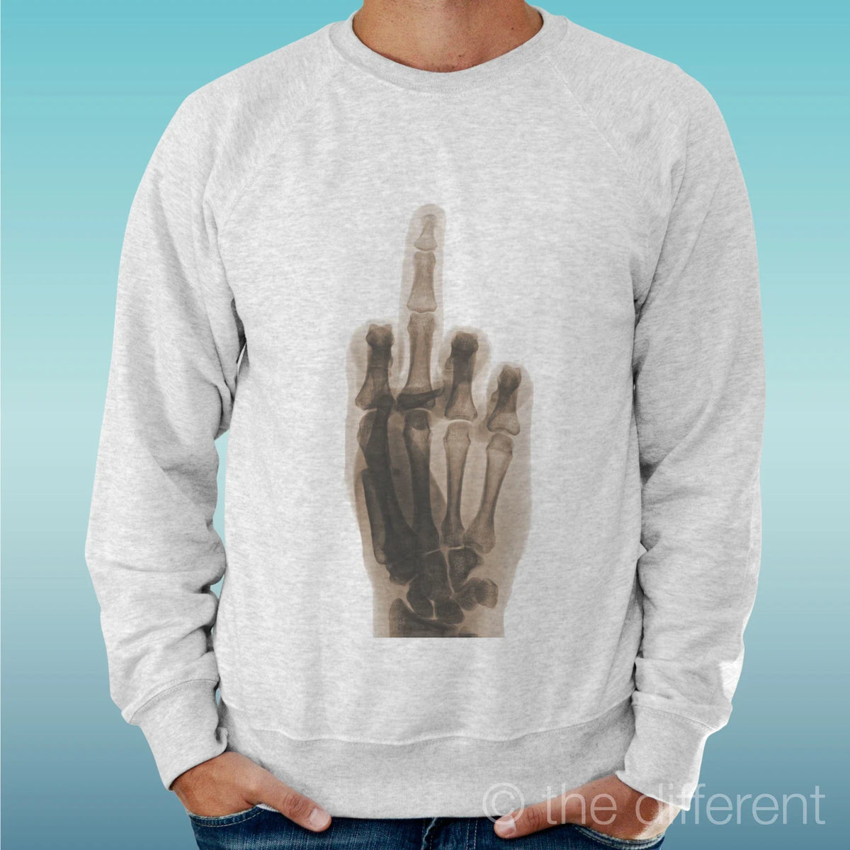 Lightweight Men's Grey Sweater "Hand F*CK Funny X-Ray" Unisex