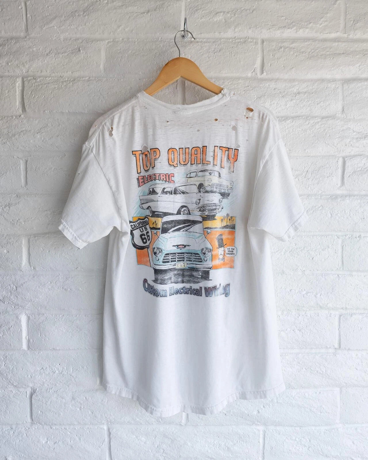 Vintage Thrashed Distressed Work Promo T Shirt Men's XL Paint Splattered Cars