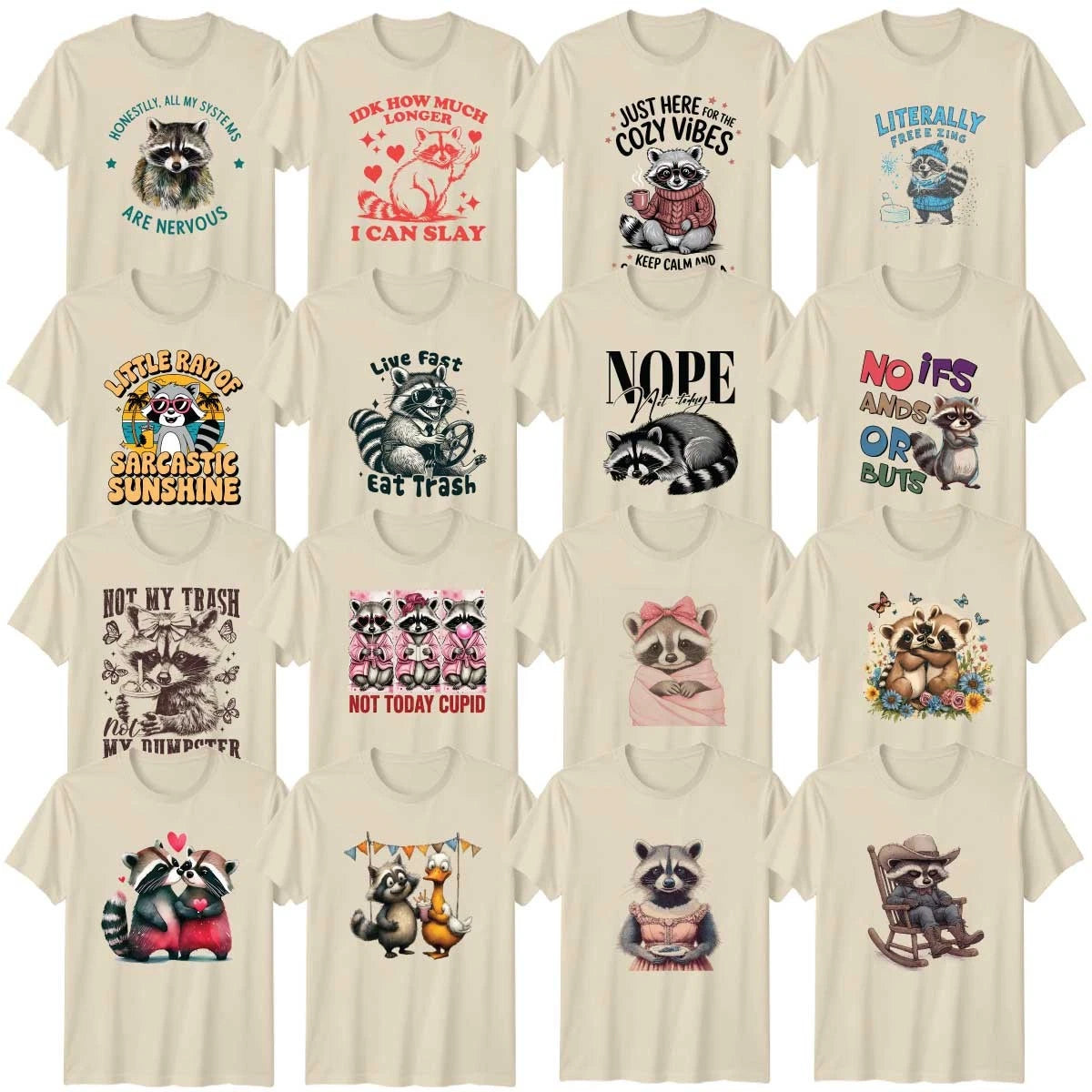 Cute Wildlife Adult T-Shirt Raccoons Animal Lover Gift