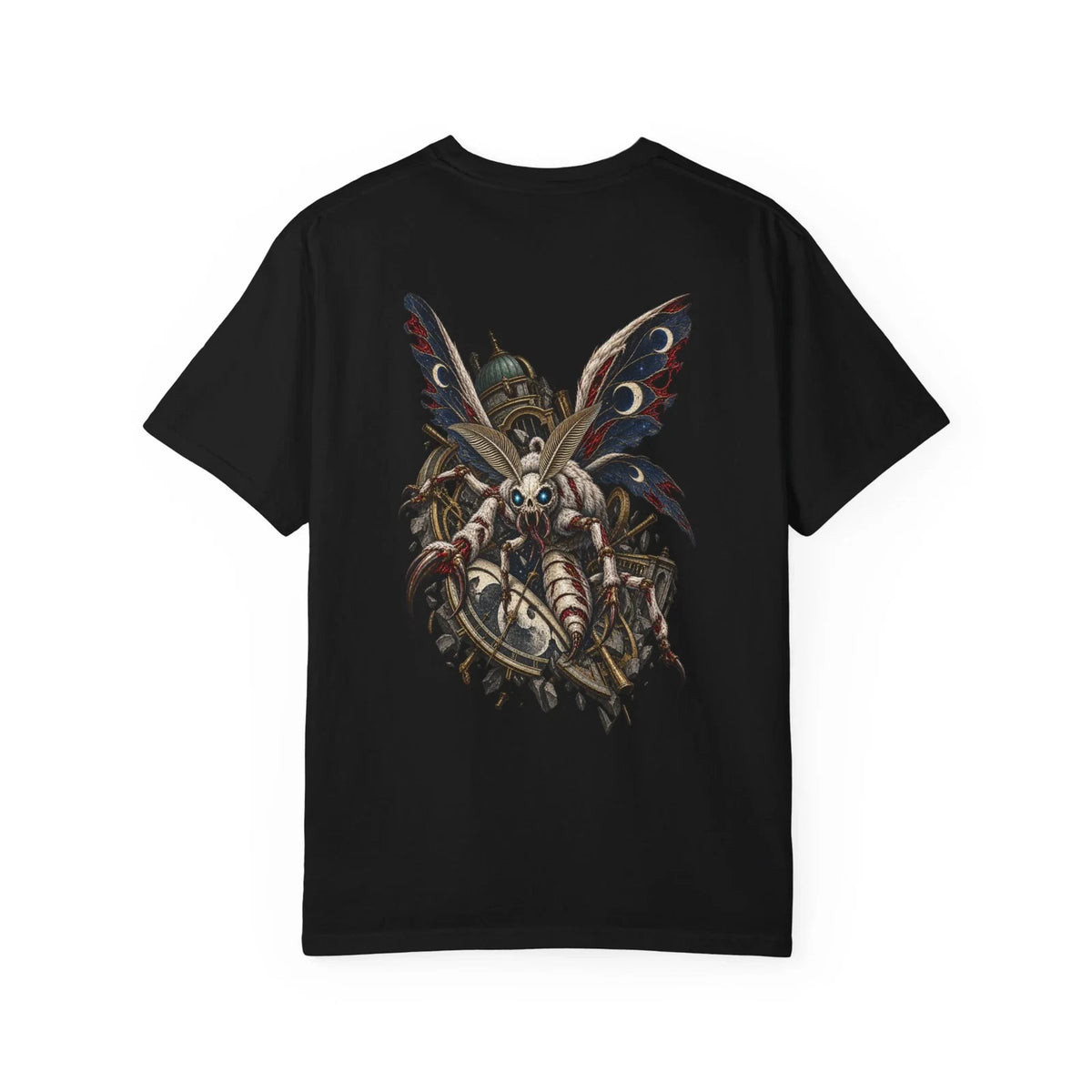 Armored Moth Moon Lens Graphic T-Shirt Black Back Print Comfort Colors 1717