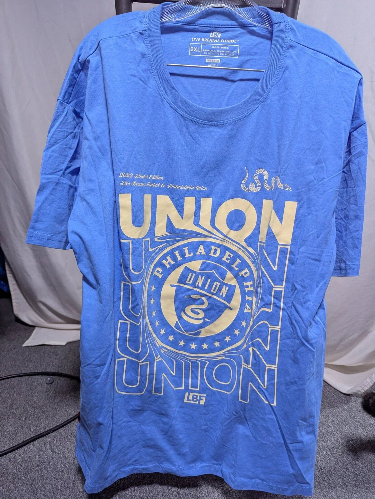 Live Breathe Futbol adult 2xl tshirt light blue Philadelphia union 2023 limited Unisex