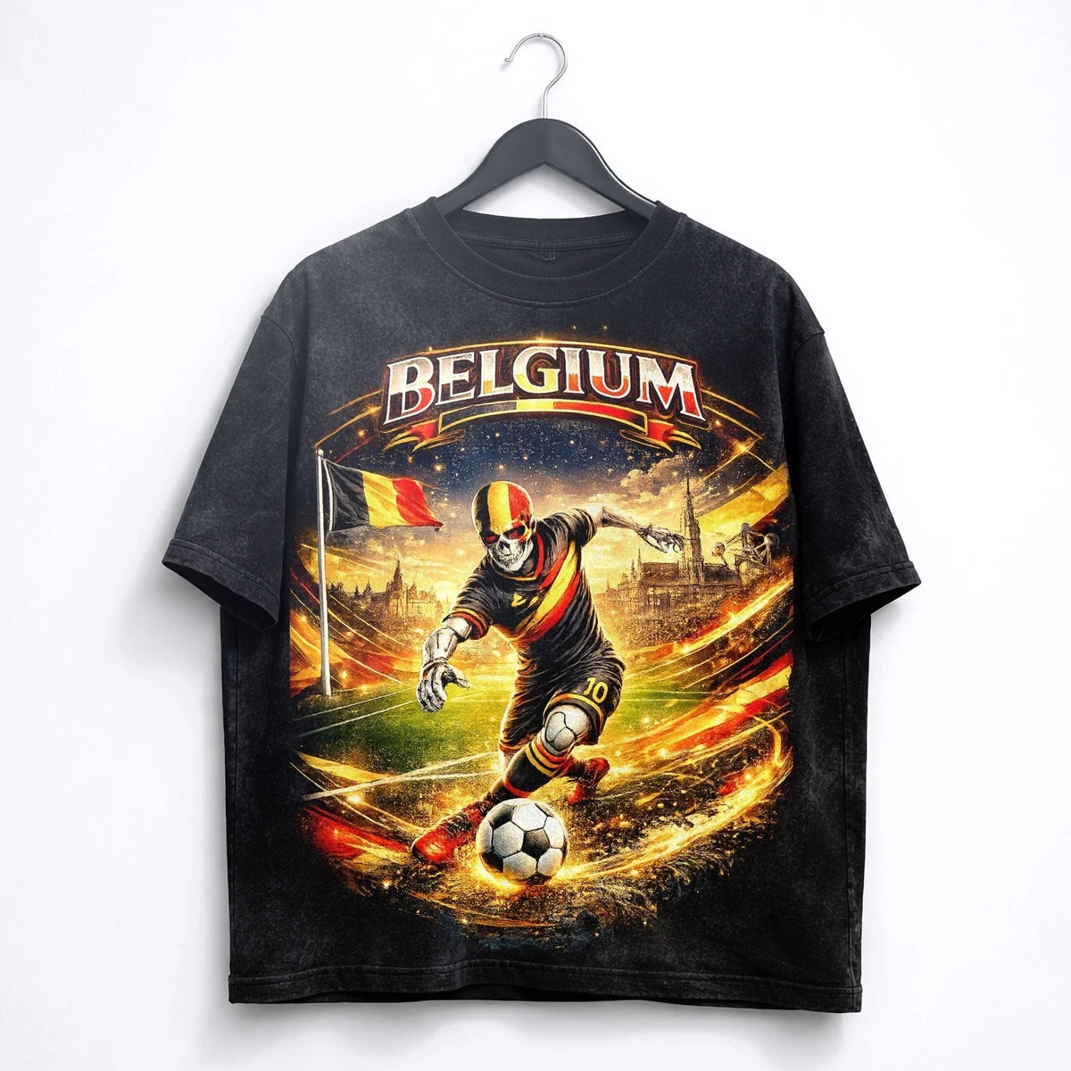 Belgium Soccer Skull Washed Belgian Football Tee World Cup 2026 Unisex