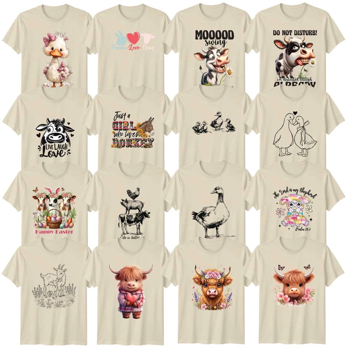 Cute Farm Animal Adult T-Shirt Highland Cow Animal Lover Gift