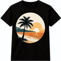 Retro Sunset Beach Palm Tree Silhouette Ocean Sunset Sunset Circle Art T Shirt.