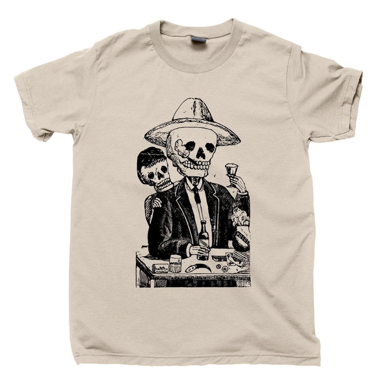 Alcoholica Calavera T Shirt Mexico Alcohol Skeleton Art Cinco De Mayo Fiesta Tee Unisex