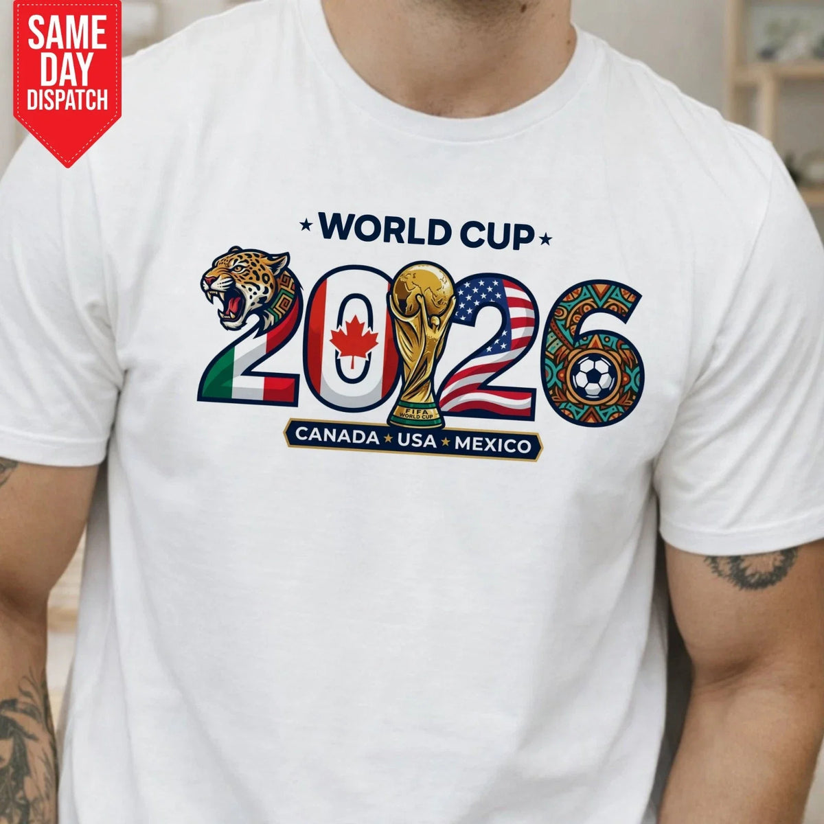 Canada USA Mexico World Cup 2026 Printed Patriotic Football Game Tee Top Unisex