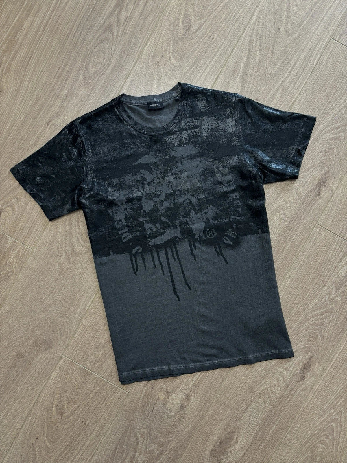 Vintage 90s Diesel Dirt Print Dye Distressed Effect T-Shirt Rare Y2K Size S