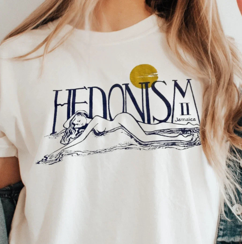 Hedonism reclining figure , minimalist line art tee, Retro 70s Vibe Shirt Unisex