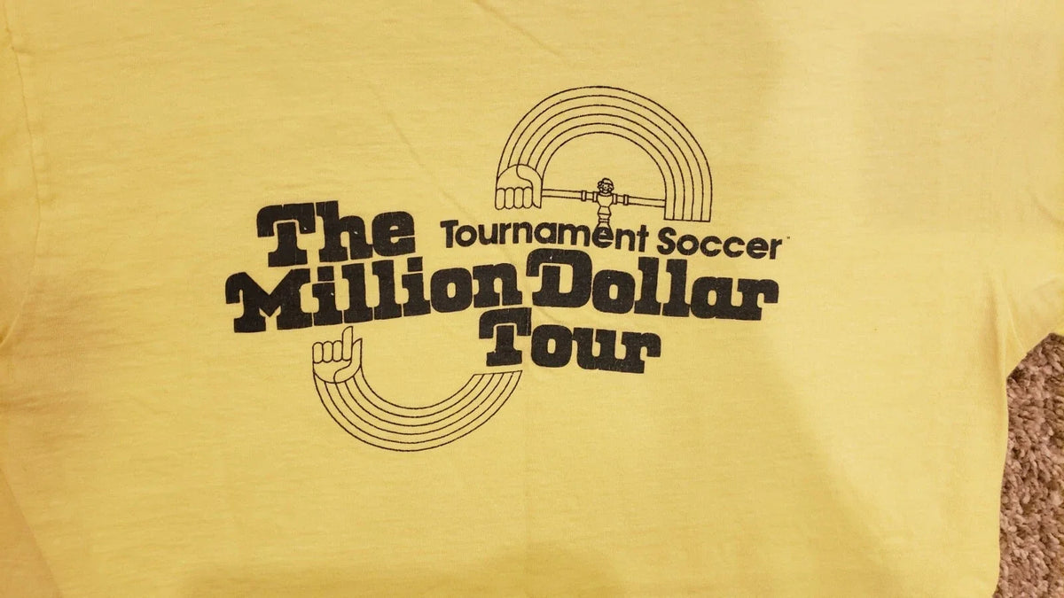 Vintage 1970's Tournament Soccer Foosball Yellow Shirt Men's Size Medium Hanes Unisex