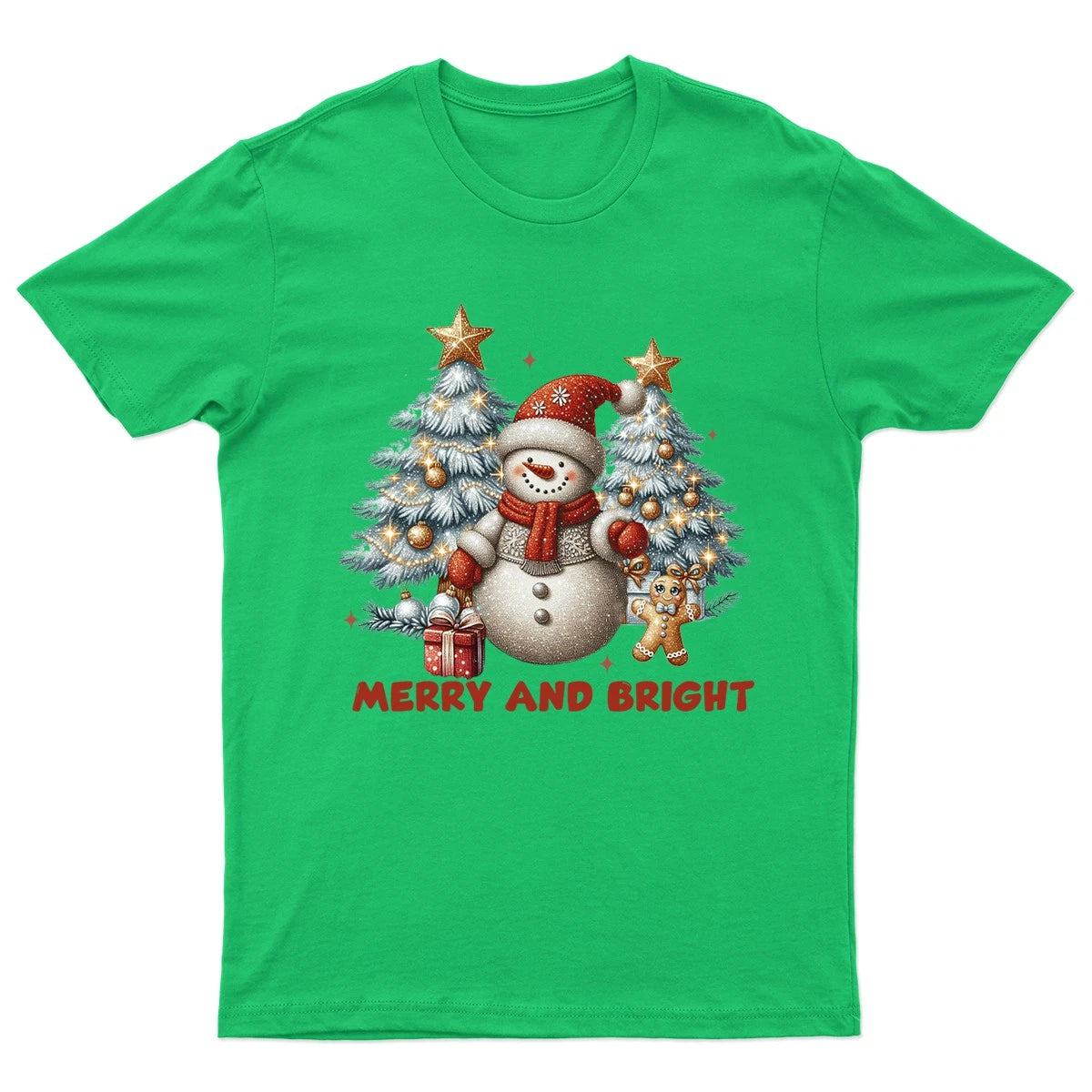 Merry And Bright Snowman T-Shirt Unisex Gift Retro Funny Womens Vintage Mens -a