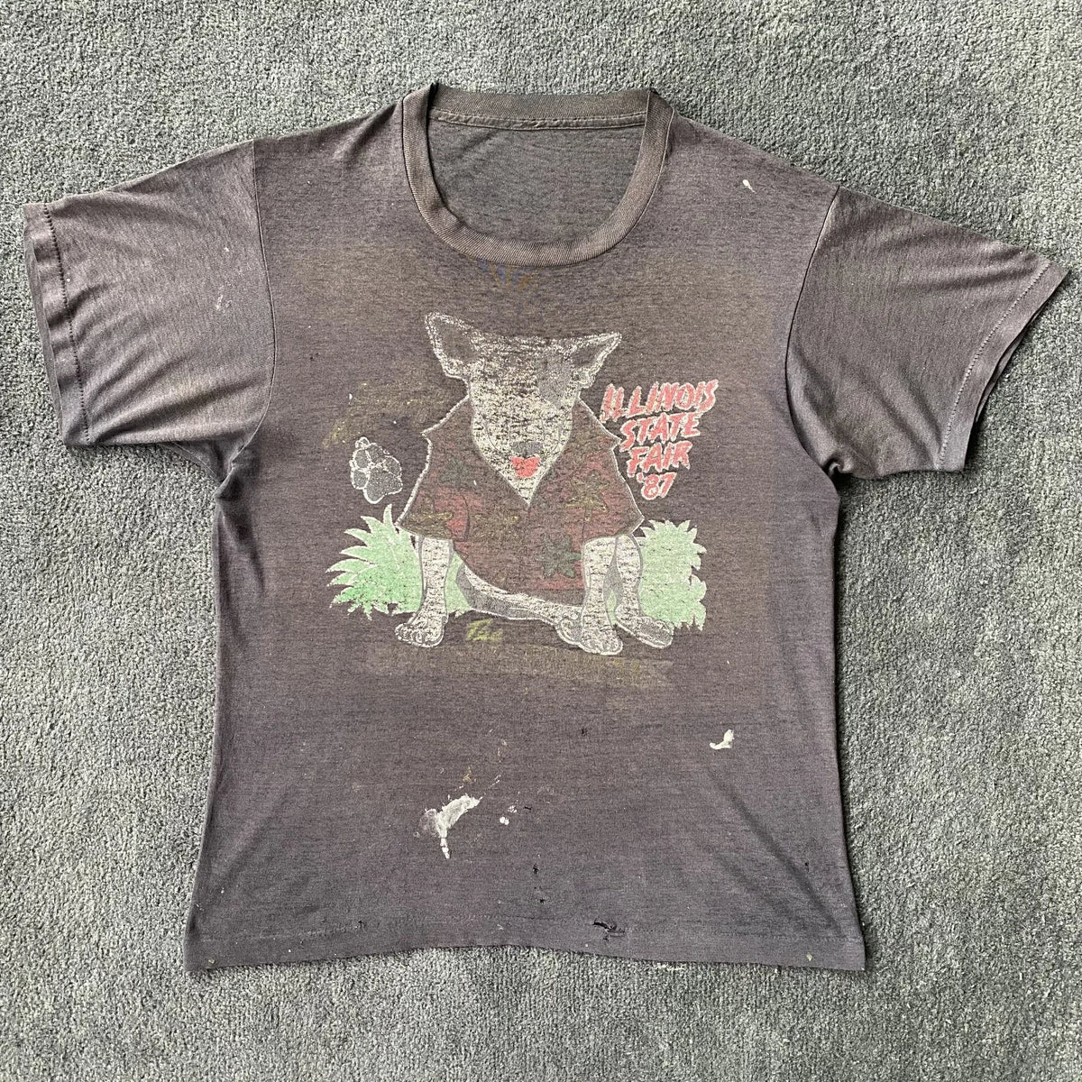 VTG 80's Paper Thin "1987 State Fair" T Shirt Fading Distressed Large USA Single