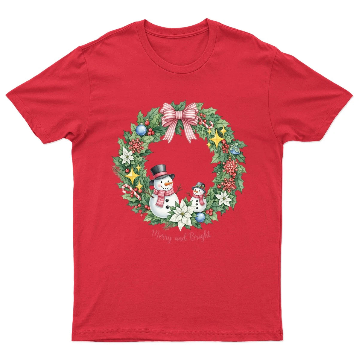 Merry And Bright Snowman T-Shirt Unisex Gift Retro Funny Womens Vintage Mens