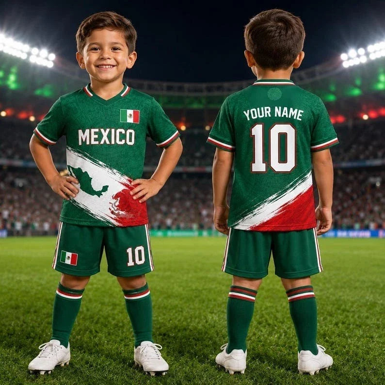 🔥Personalized Mexico Football Team 2026 AOP Set Gift Kids Fan Apparel Unisex
