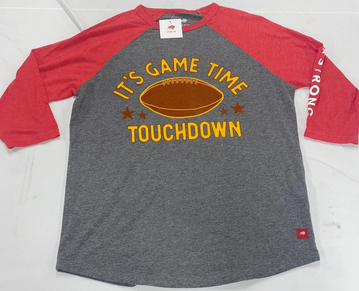 NWT Sportiqe Its Game Time Touchdown Medium Gray 3/4 Sleeve Football KC Unisex