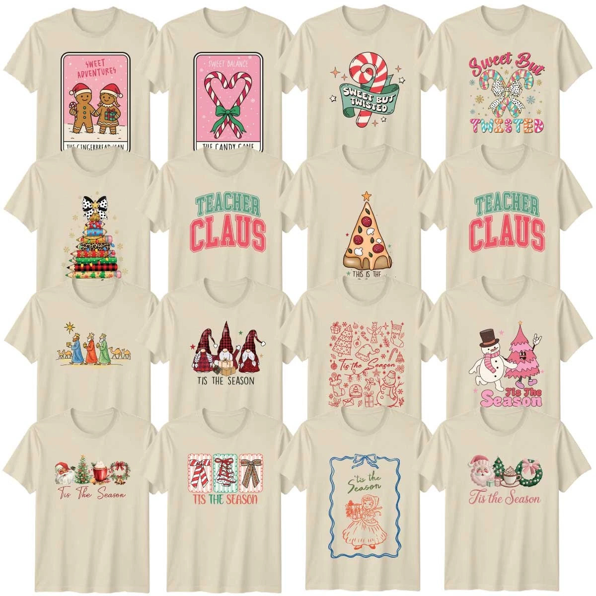Retro Christmas Adult T-Shirt Festive Winter Candy Christmas Gift