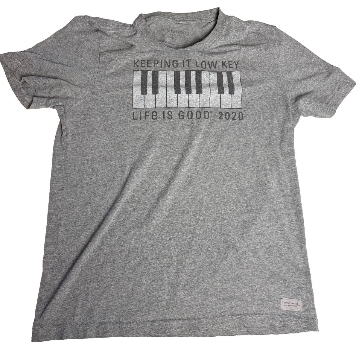 Life Is Good 2020 Keeping It Low Key Piano T Shirt Mens M Gray Ironic Funny Tee