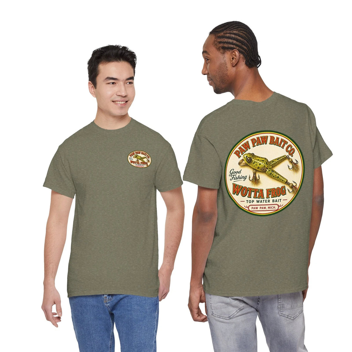 Wotta Frog Paw Paw Bait Co. MI Vintage Fishing Lure Collector 2-Sided T-Shirt