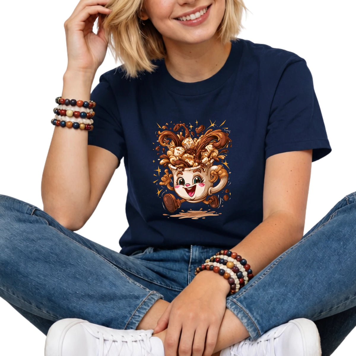 Happy Coffee Cup Tee | Latte Splash Top |  Coffee Lover Graphic Gift Unisex