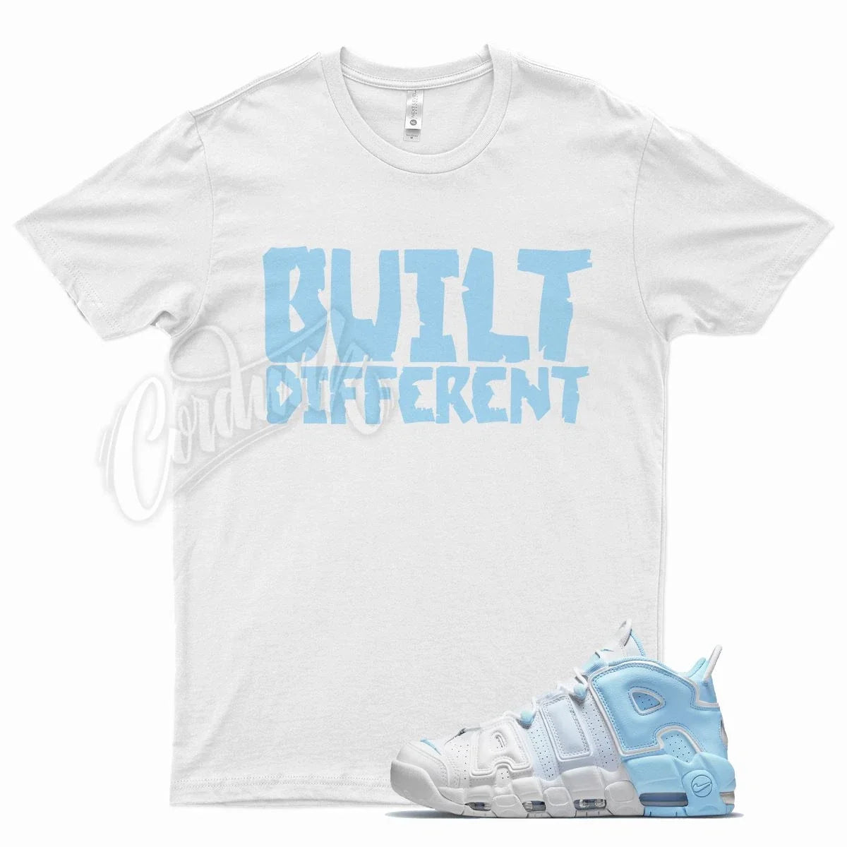 White BUILT T Shirt for N Air More Uptempo Psychic Blue Unisex