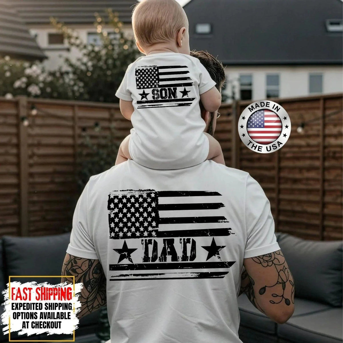 Personalized American Flag Shirt, First Father's Day Gifts, Dad and Son Matching Unisex