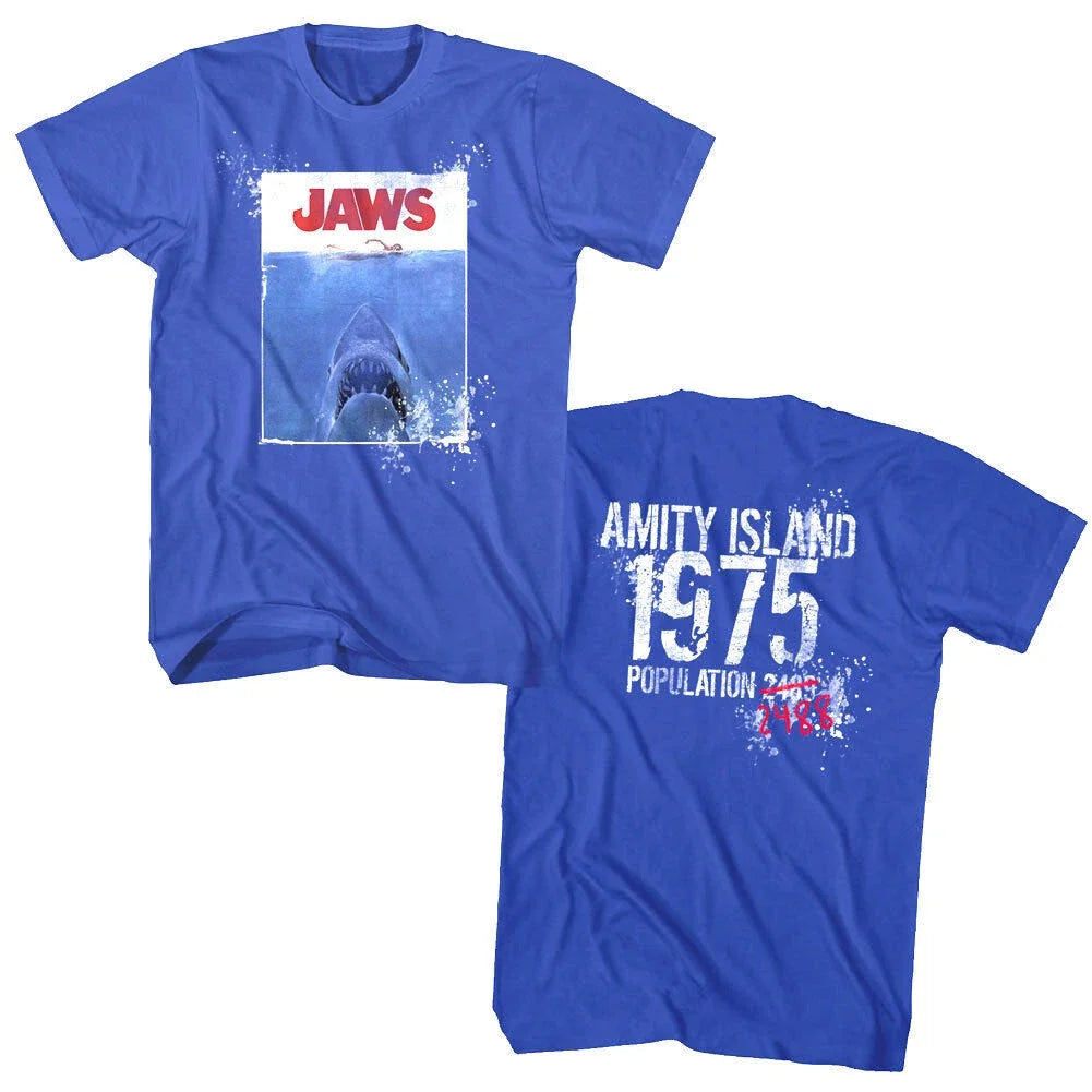Jaws 70's Movie Poster Amity Island Population Countdown 1975 Men's T Shirt Unisex