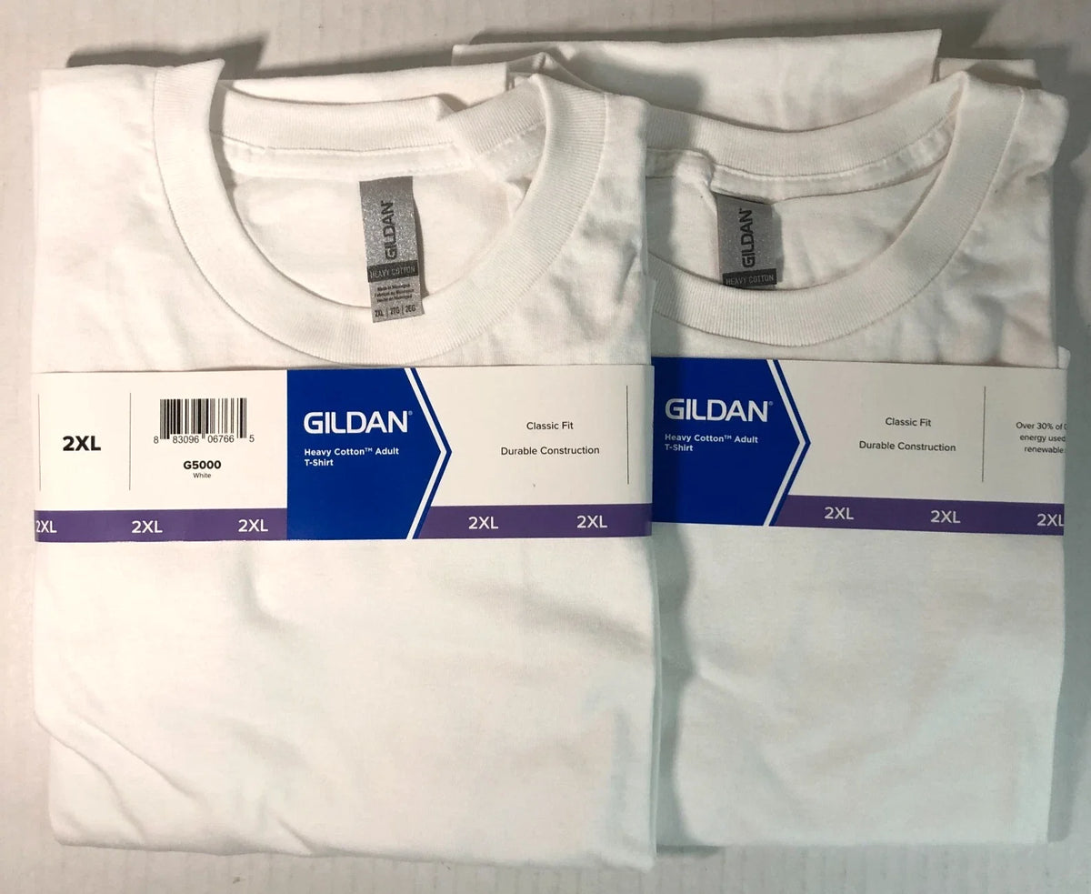 Gildan Mens Heavy Cotton (LOT Of 2) White 2XL Plain Adult Tee G5000 XXL Unisex