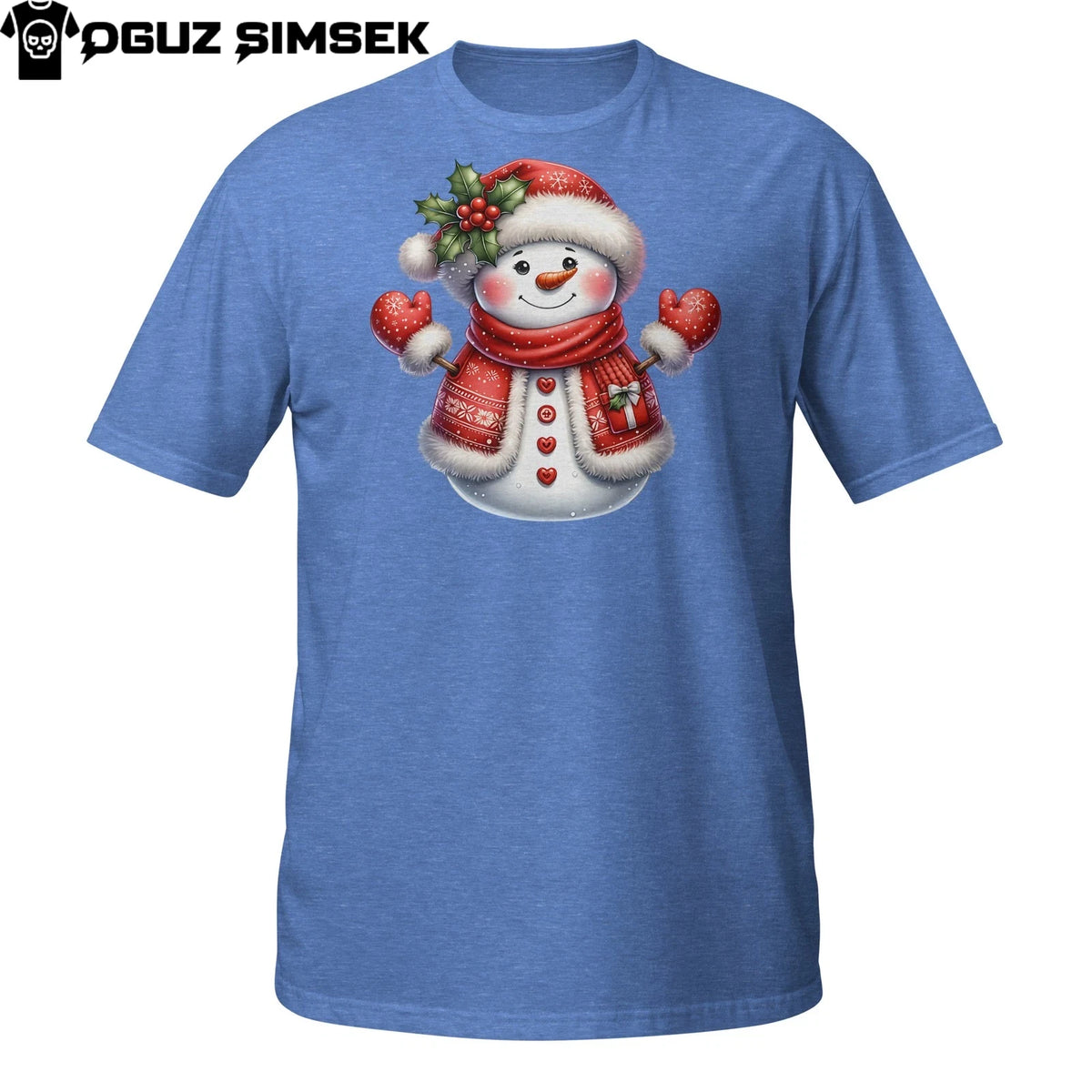 Festive Snowman T-Shirt – Cozy Red Scarf & Christmas Cheer Design