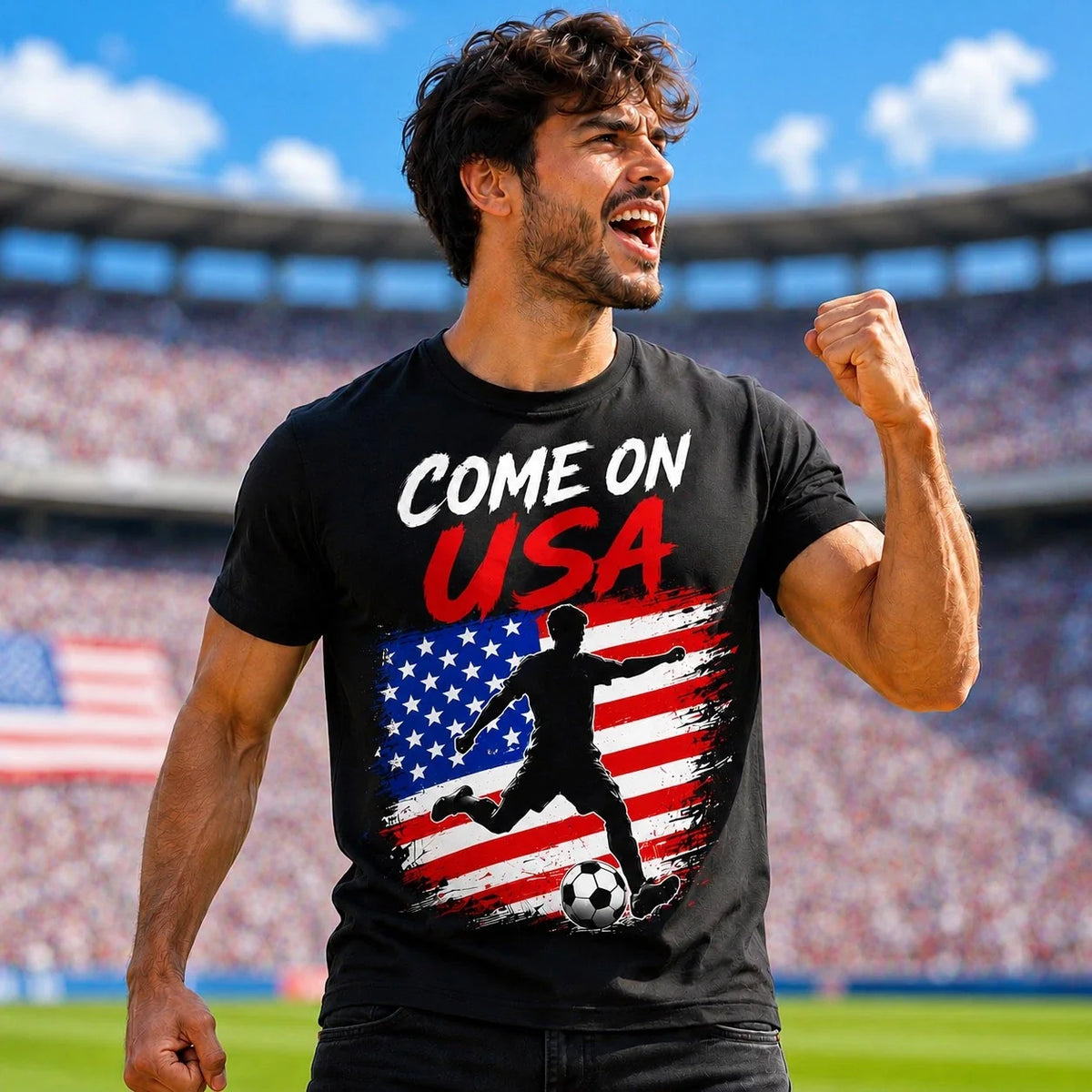 Come On USA Soccer Fan T Shirt, American Flag Football Supporter Match Day Shirt Unisex