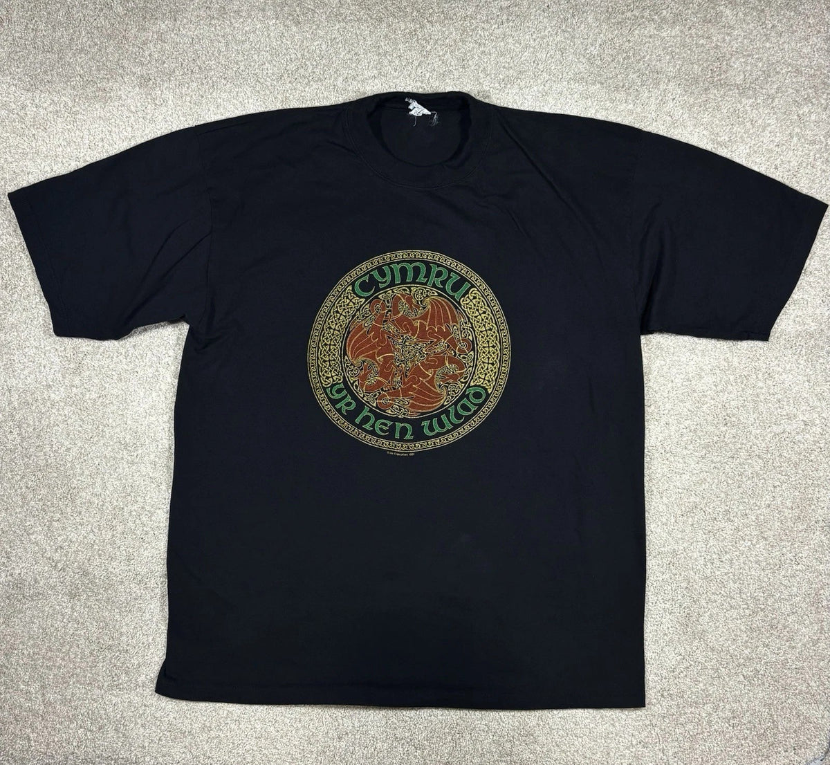 Vintage 90s Cymru Wales Dragon Black Shirt Mens XL Black Land Of Our Fathers Y2K Unisex