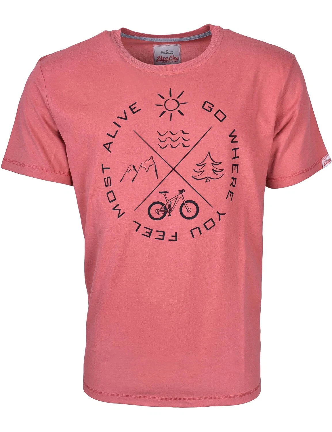 Men's T-Shirt Camping Outdoor Adventure "MOST ALIVE" Cotton Red Black