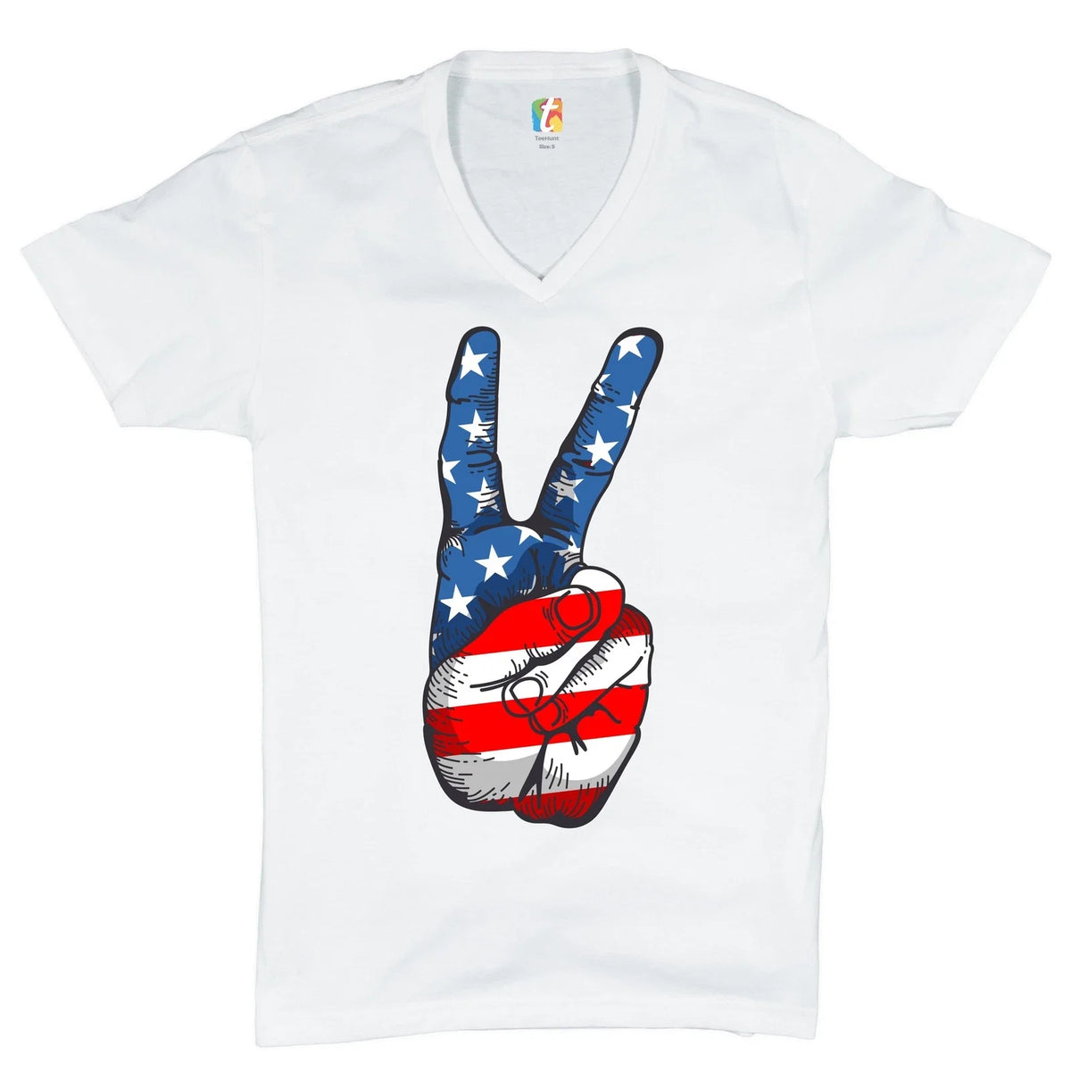 Patriotic Victory Sign V-Neck American Flag USA Independence Day Tee Unisex