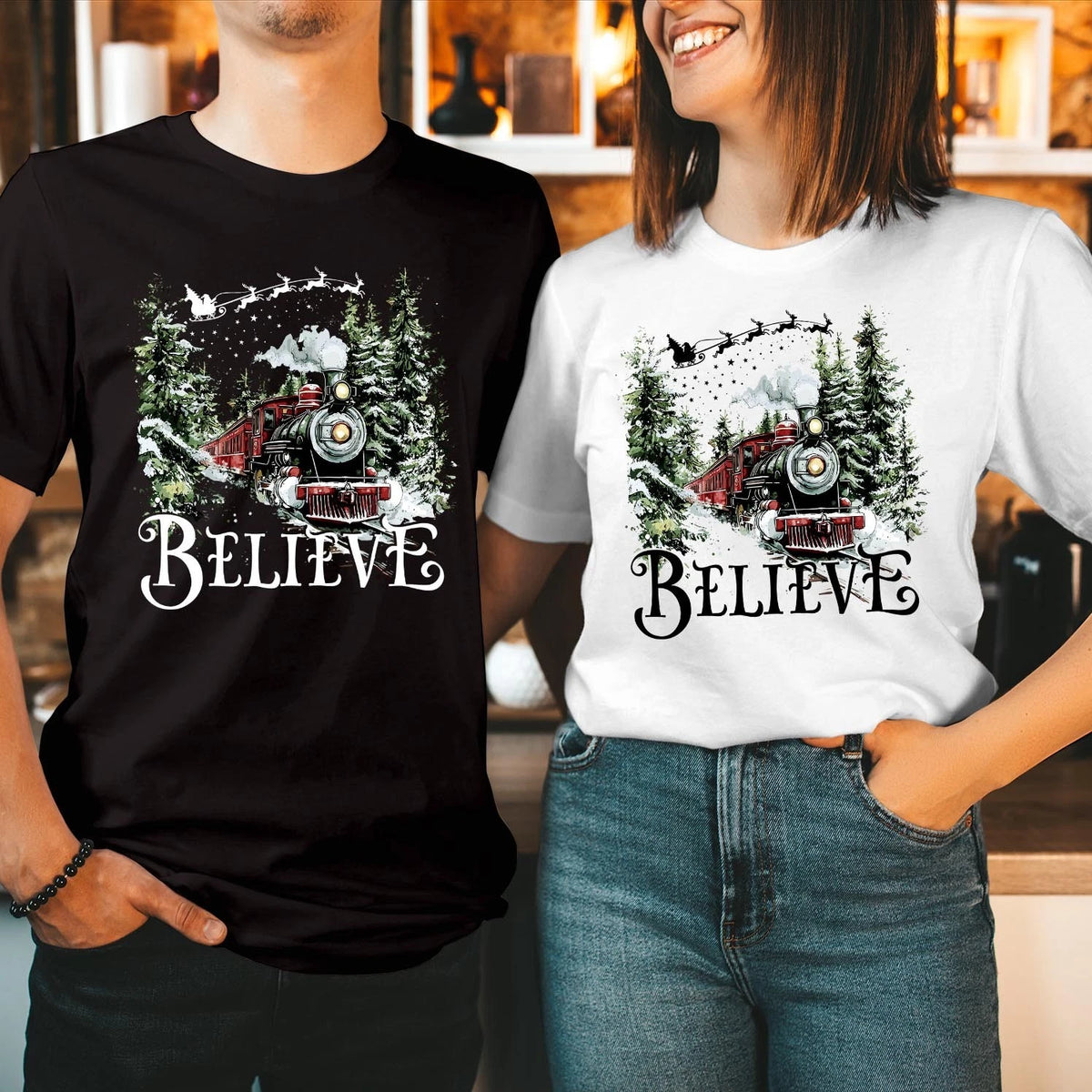 Polar Express TShirt Believe Train Santa Holiday Family Matching Xmas Tee T-5098